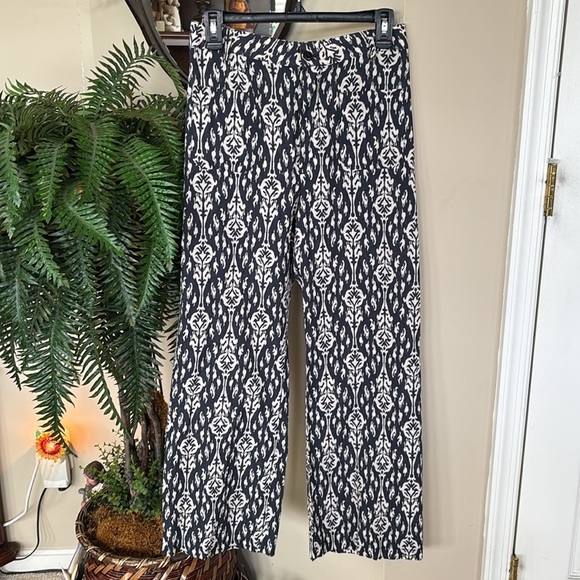 Zara Pants - Zara Ava Pants Navy Cream Graphic Print Tribal Pattern Button Fly Boho Trousers